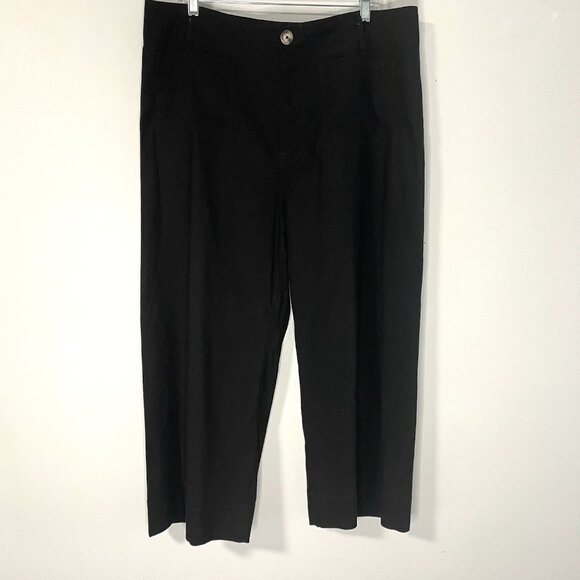 Anthropologie Maeve Colette Cropped Pants 16W Wide Leg Patch Pocket Black - Picture 1 of 9